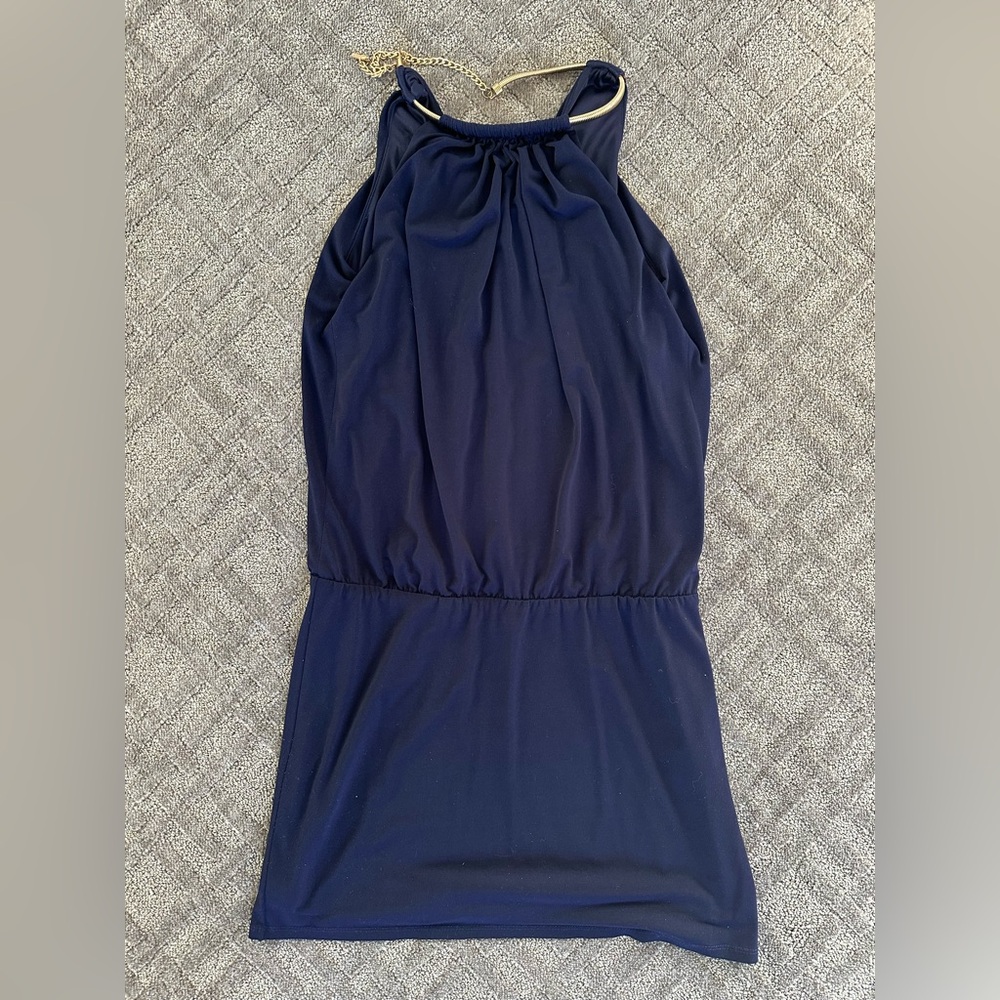 Jessica Simpson Navy Halter Dress with Gold Collar Size 6